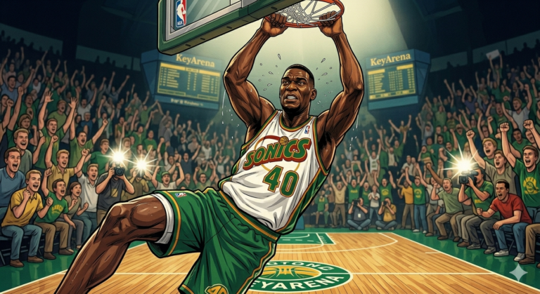 Illustration of Shawn Kemp Dunking